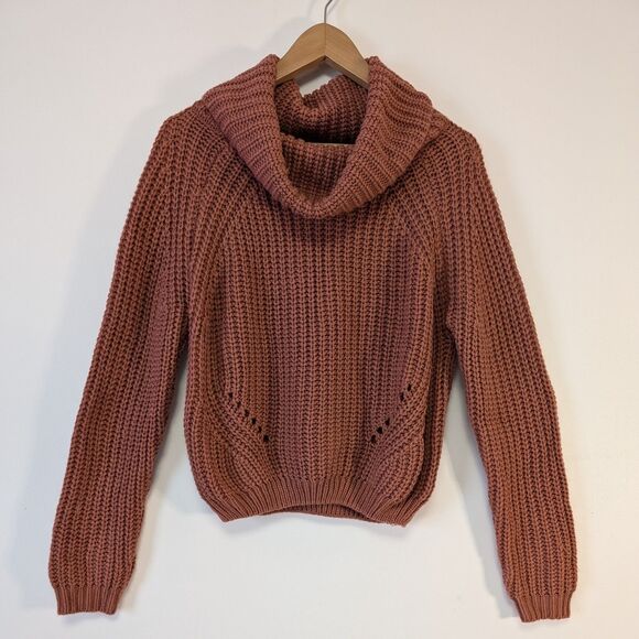 Moon & Madison Rib Knit Cowl Neck Rust Color Chunky Sweater - Picture 1 of 7
